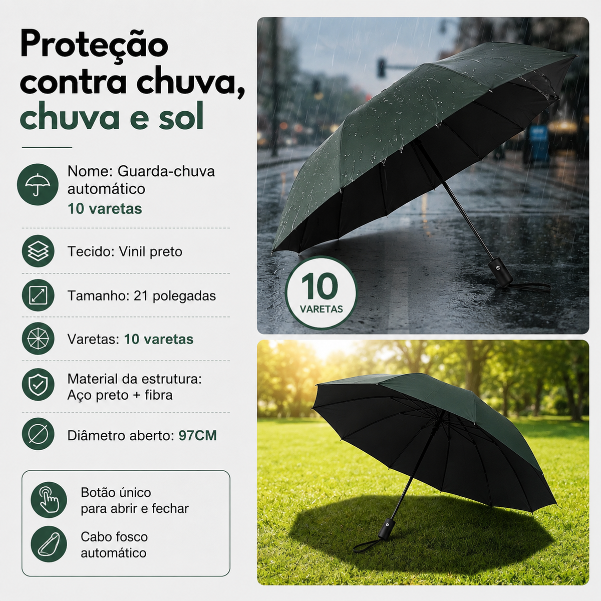 Nuvora — Guarda-Chuva Automático Blackout 10X