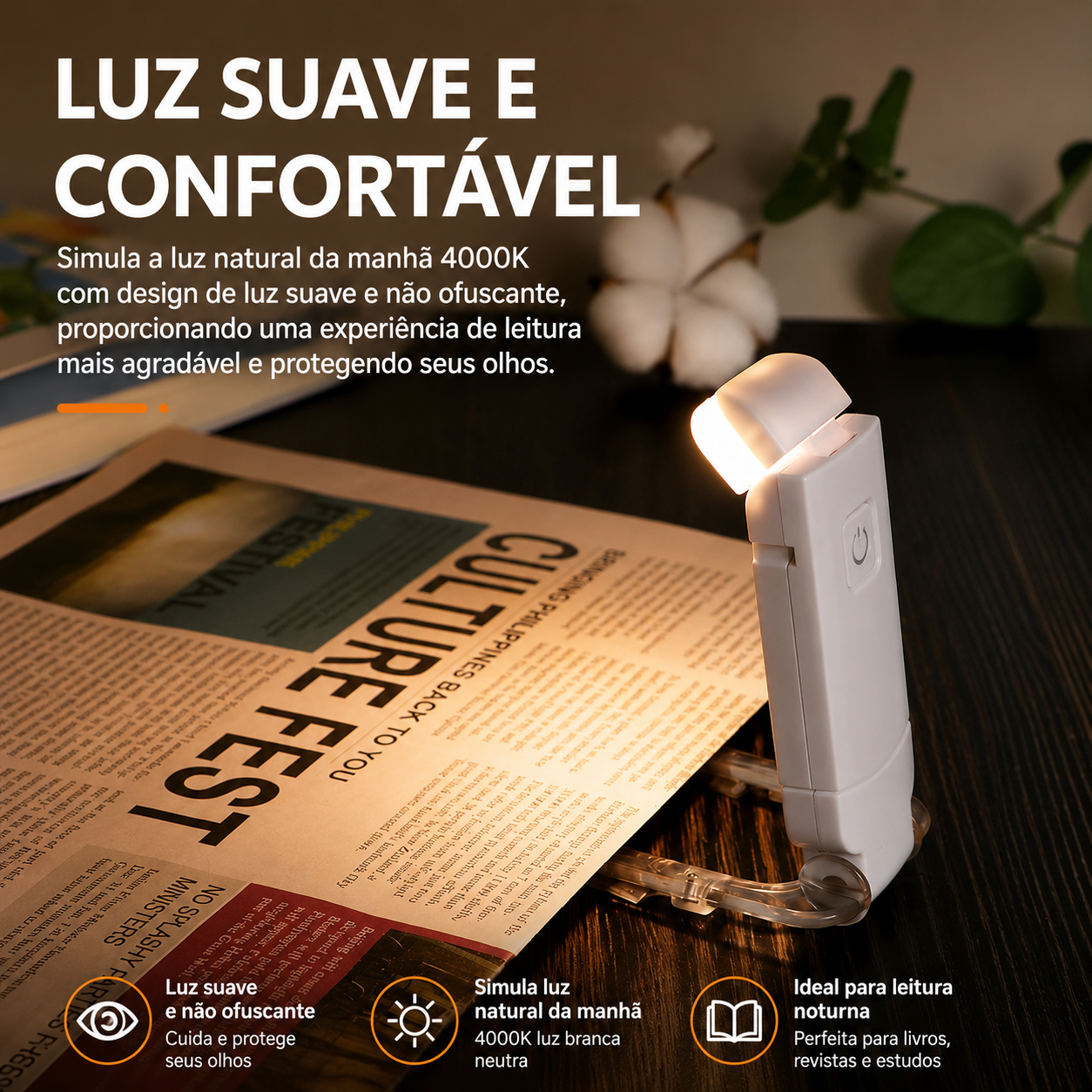 LumiFlex Pro™ - Luz Inteligente para Leitura Noturna