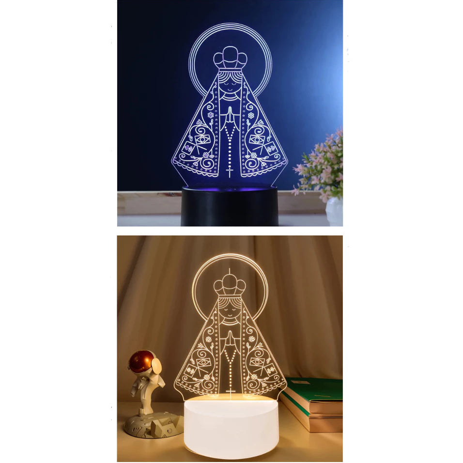 Luminária 3D Nossa Senhora Aparecida LED USB – Luz de Fé e Proteção