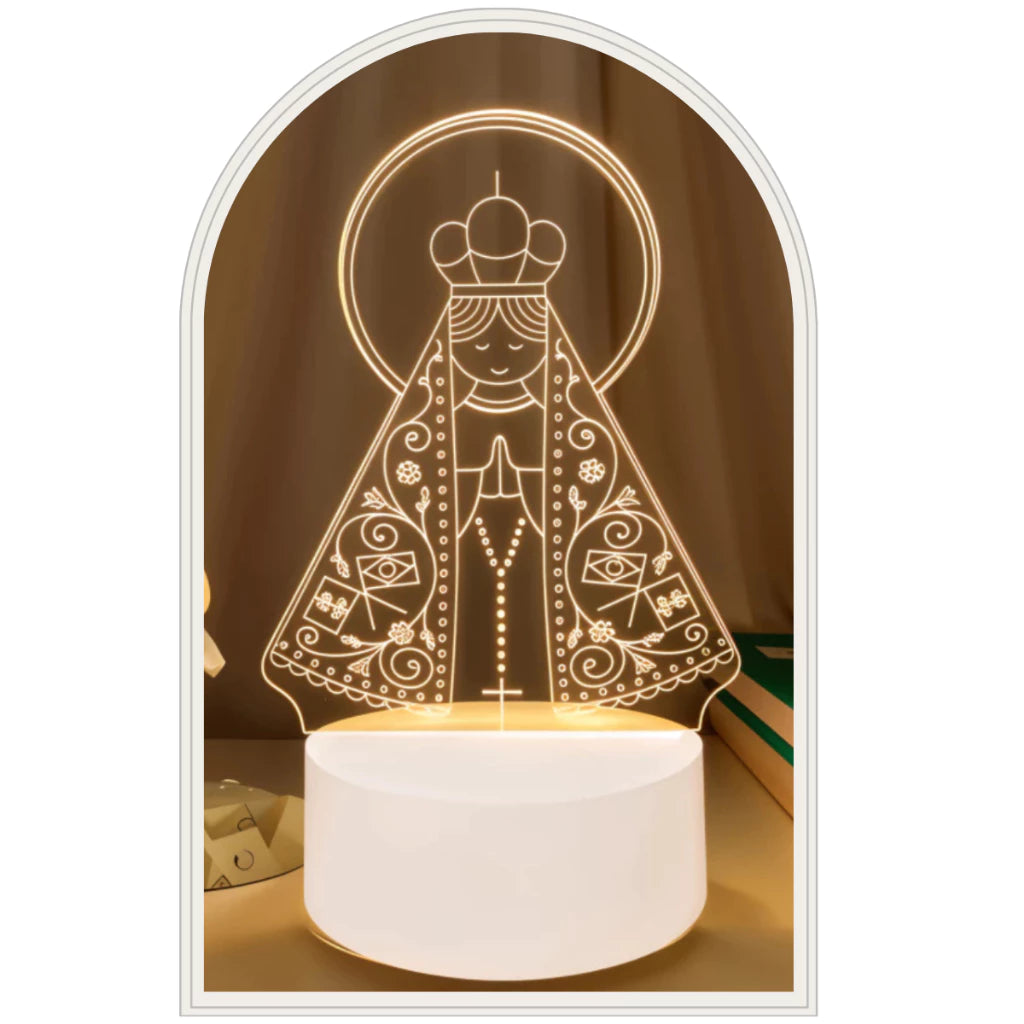 Luminária 3D Nossa Senhora Aparecida LED USB – Luz de Fé e Proteção