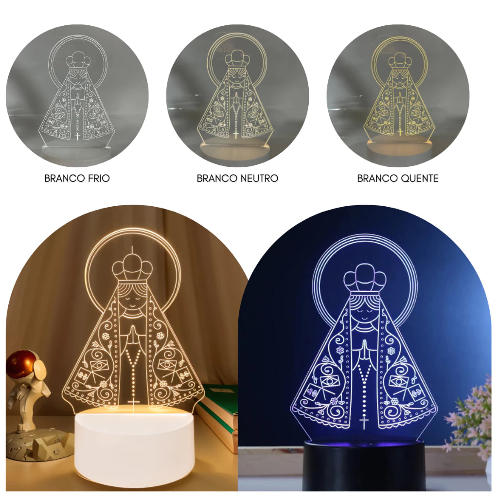 Luminária 3D Nossa Senhora Aparecida LED USB – Luz de Fé e Proteção