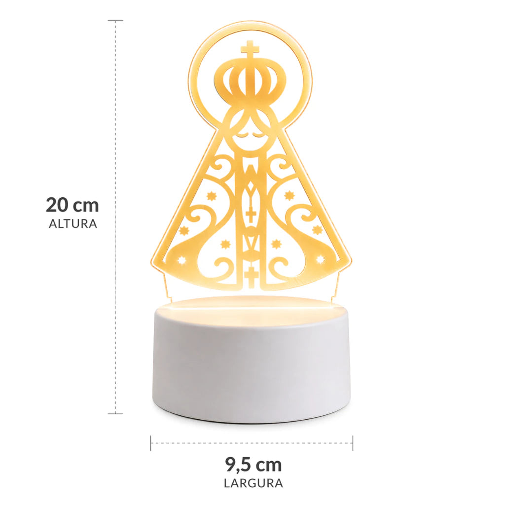 Luminária 3D Nossa Senhora Aparecida LED USB – Luz de Fé e Proteção