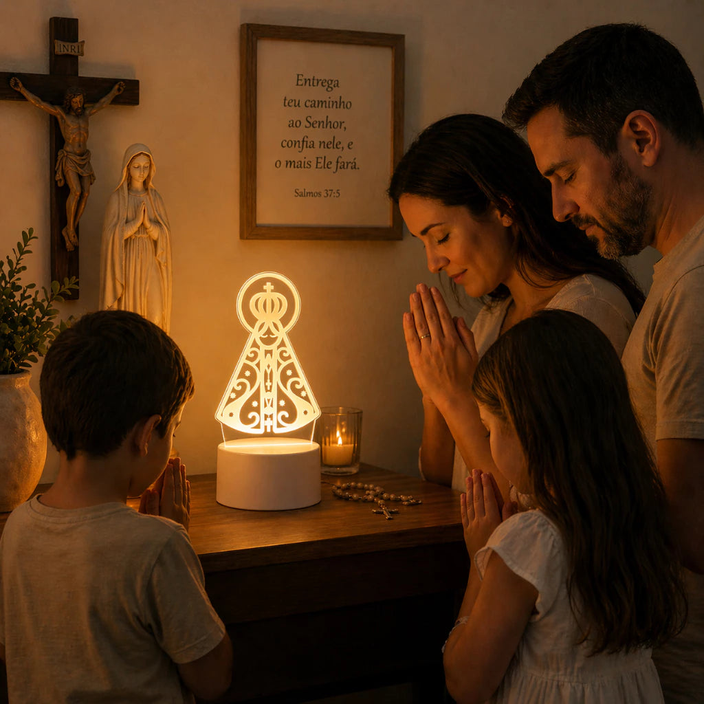 Luminária 3D Nossa Senhora Aparecida LED USB – Luz de Fé e Proteção